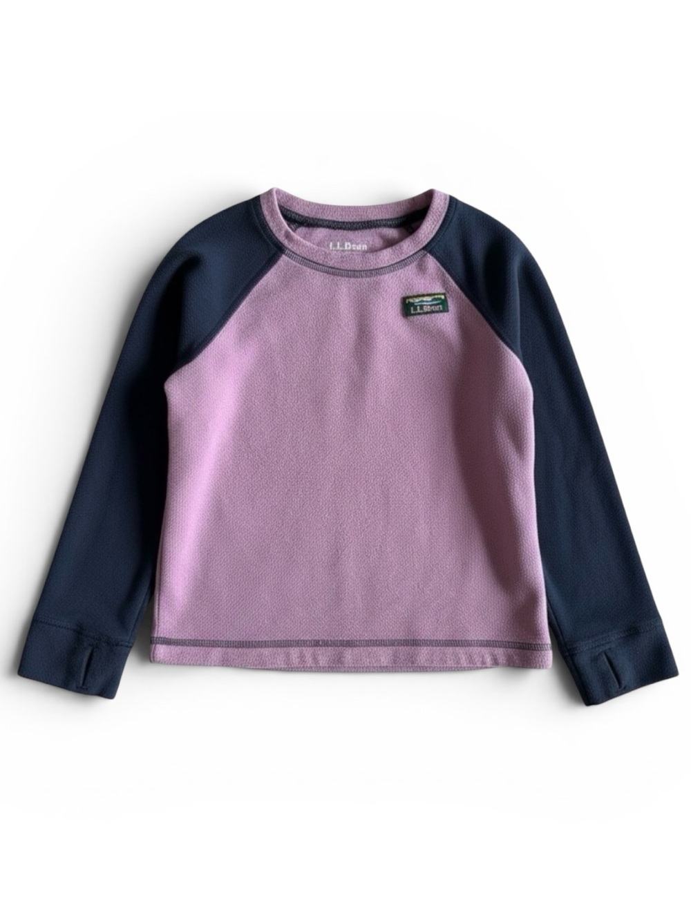 LL Bean Colorblock Fleece Pullover Warm Winter Layer Purple Navy Kids M (5-6)